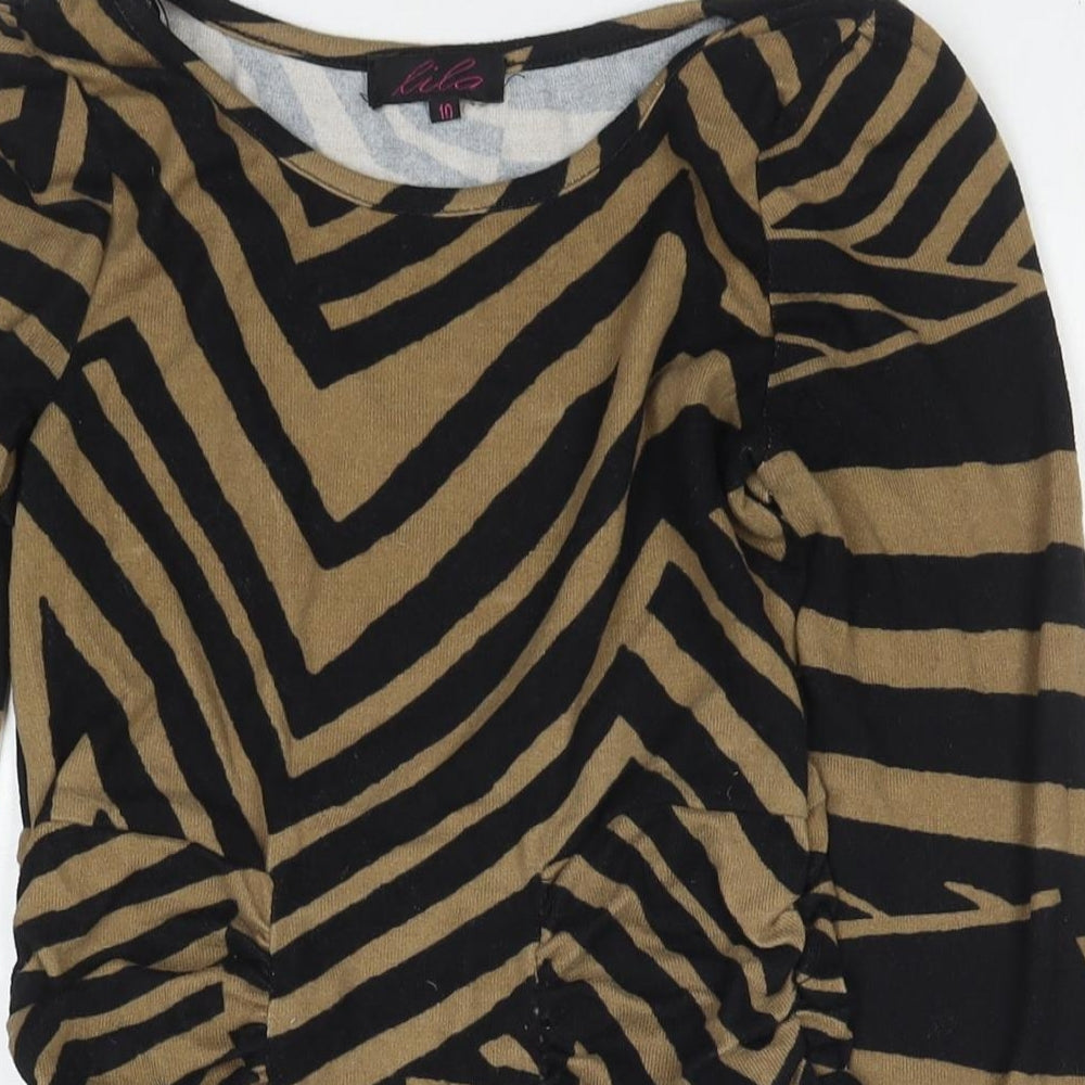 Lila Womens Brown Striped Polyester Jumper Dress Size 10 Round Neck Pullover