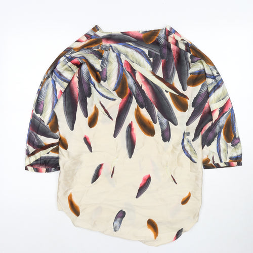 Zara Womens Multicoloured Polyester Tunic Blouse Size XS V-Neck - Feathers