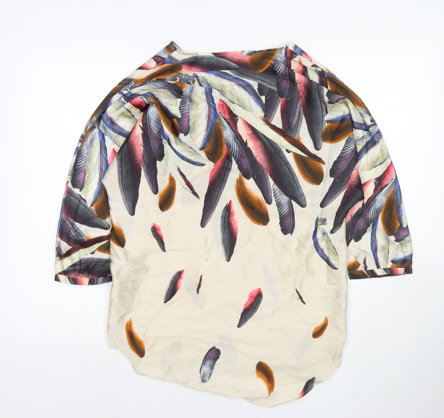 Zara Womens Multicoloured Polyester Tunic Blouse Size XS V-Neck - Feathers