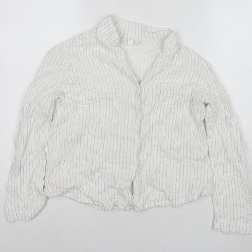 The White Company Womens White Striped Polyester Basic Button-Up Size M Collared