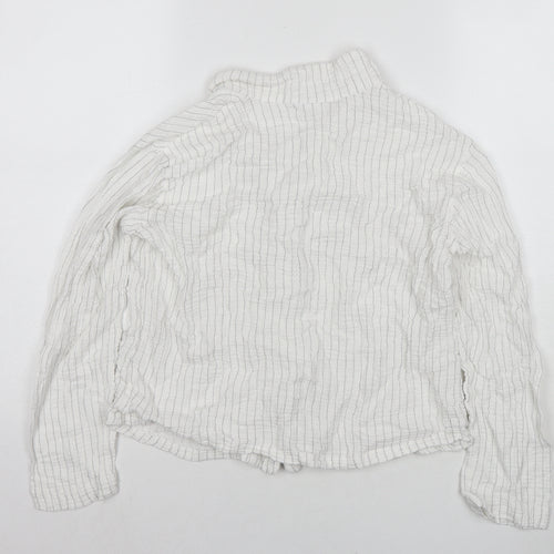 The White Company Womens White Striped Polyester Basic Button-Up Size M Collared