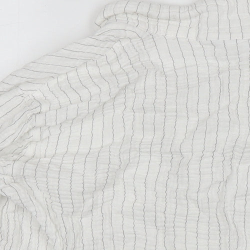The White Company Womens White Striped Polyester Basic Button-Up Size M Collared