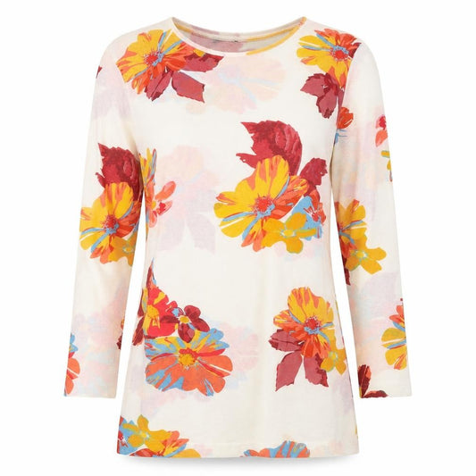 Front view of Zara women’s multicoloured floral polyester tunic blouse, size M, round neck