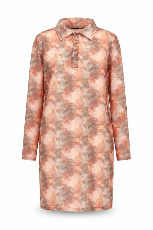 Front view of PRETTYLITTLETHING women’s multicoloured polyester shirt dress, size UK 16, collared button