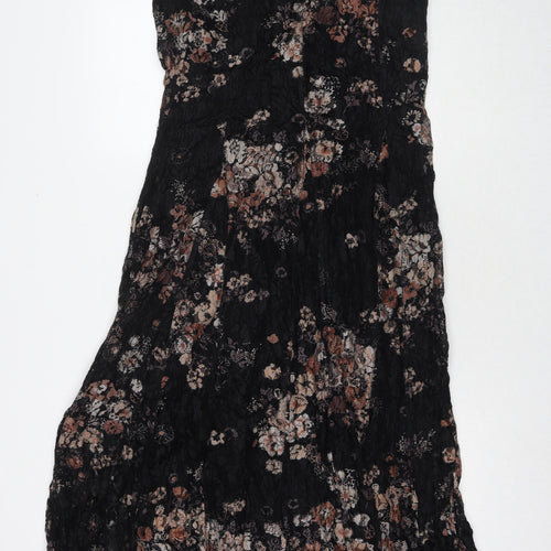 Classic Womens Black Floral Polyester Maxi Size L V-Neck Pullover