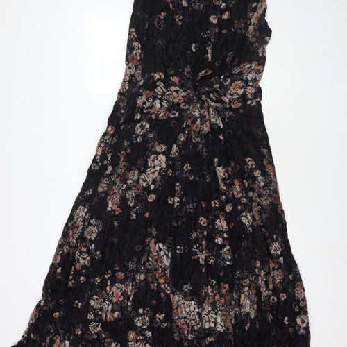 Classic Womens Black Floral Polyester Maxi Size L V-Neck Pullover