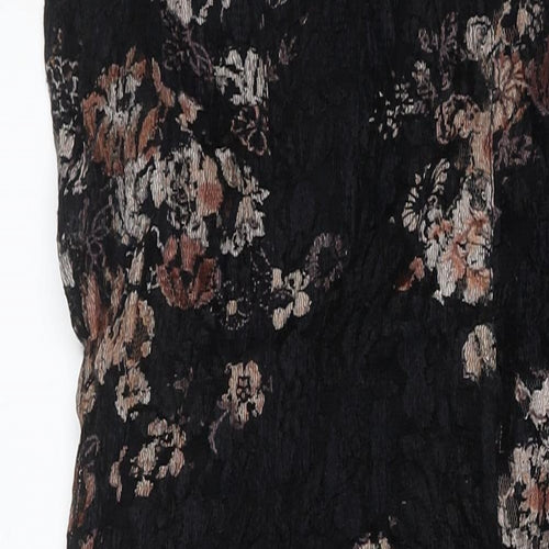 Classic Womens Black Floral Polyester Maxi Size L V-Neck Pullover