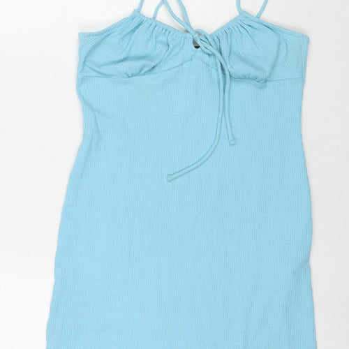 Bershka Womens Blue Cotton Bodycon Size L Sweetheart Pullover