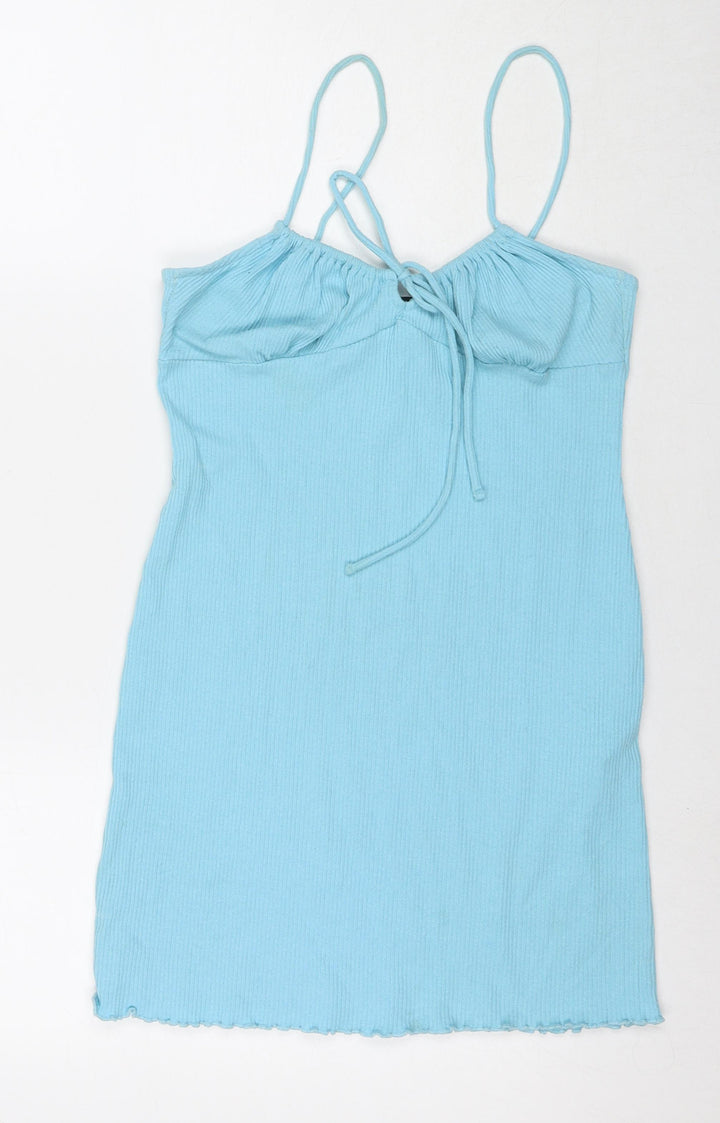 Bershka Womens Blue Cotton Bodycon Size L Sweetheart Pullover