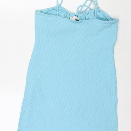 Bershka Womens Blue Cotton Bodycon Size L Sweetheart Pullover