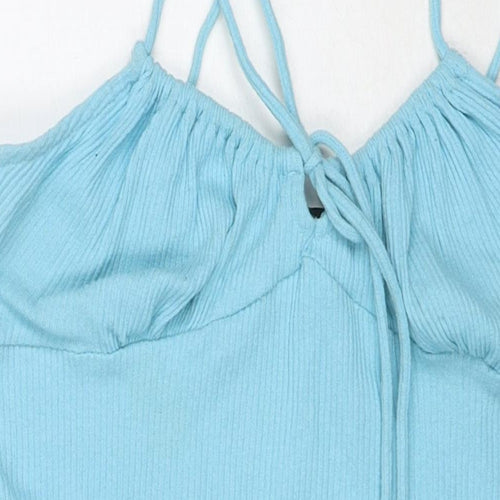 Bershka Womens Blue Cotton Bodycon Size L Sweetheart Pullover