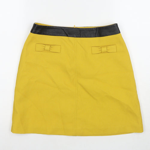 Oasis Womens Yellow Polyester A-Line Skirt Size 10 Zip