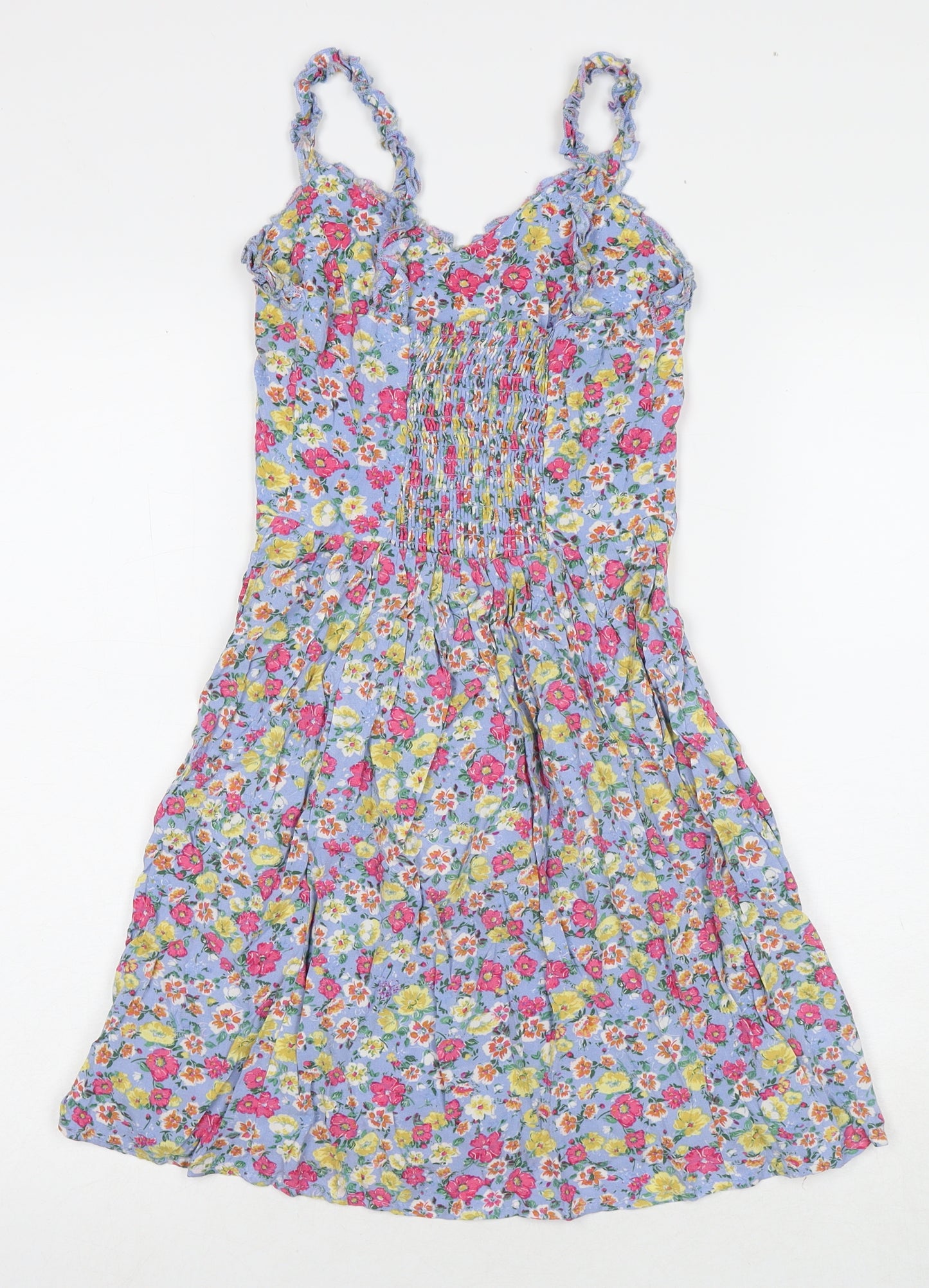 Boohoo Womens Multicoloured Floral Viscose Fit & Flare Size 6 V-Neck Pullover