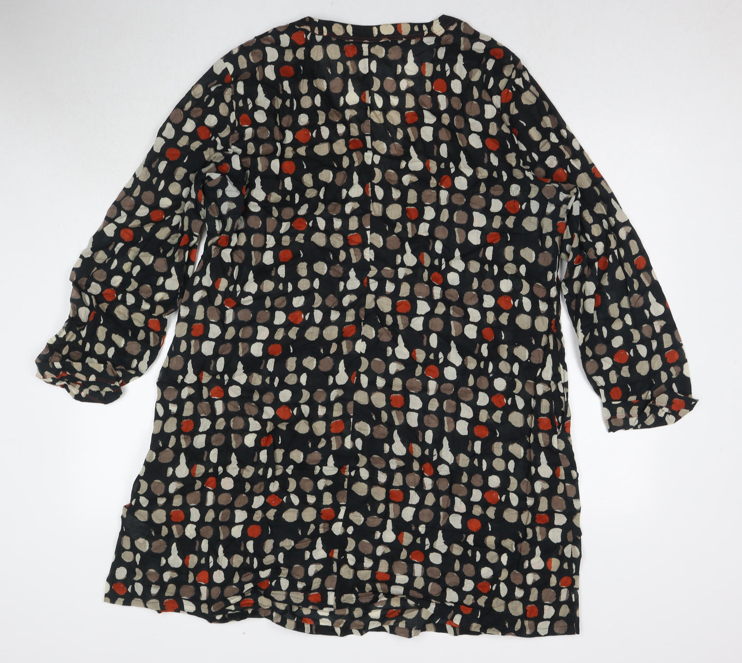 EAST Womens Black Polka Dot Cotton Shirt Dress Size 18 V-Neck Pullover