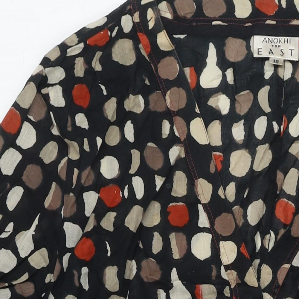 EAST Womens Black Polka Dot Cotton Shirt Dress Size 18 V-Neck Pullover