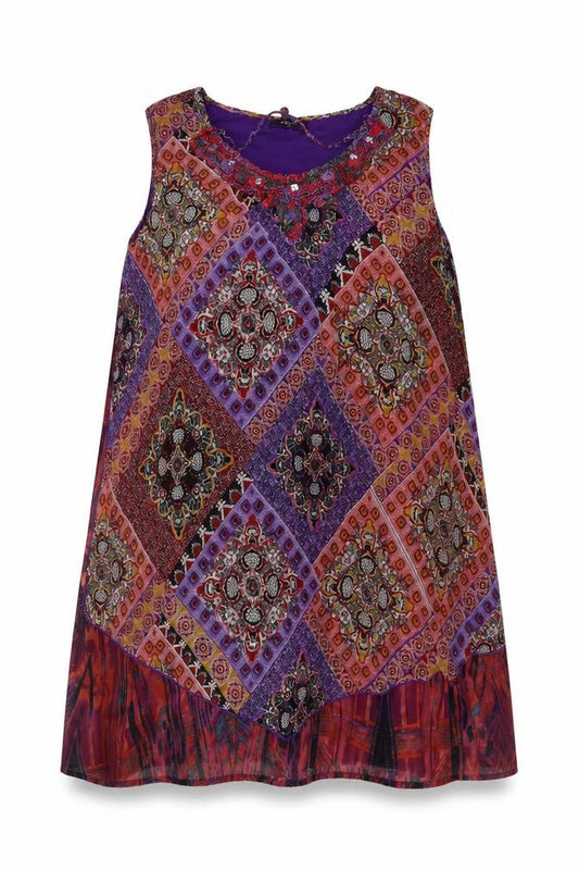 Front view of Klass women’s multicoloured geometric polyester kaftan, size UK 20, round neck pullover