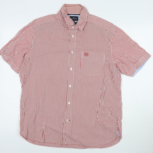 Blue Harbour Mens Red Striped Cotton Button-Up Size M Collared Button