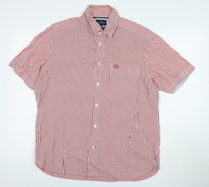 Blue Harbour Mens Red Striped Cotton Button-Up Size M Collared Button