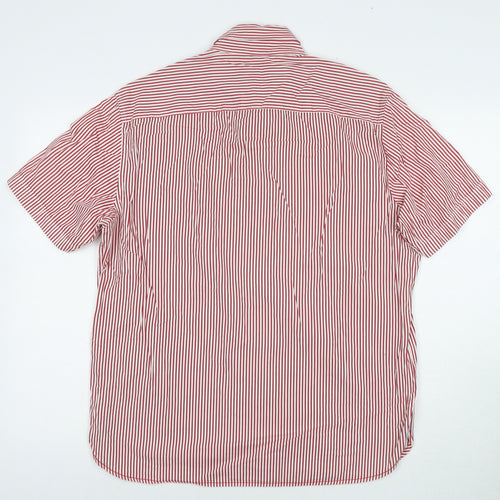 Blue Harbour Mens Red Striped Cotton Button-Up Size M Collared Button