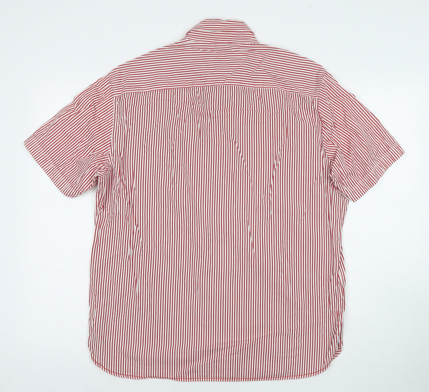 Blue Harbour Mens Red Striped Cotton Button-Up Size M Collared Button