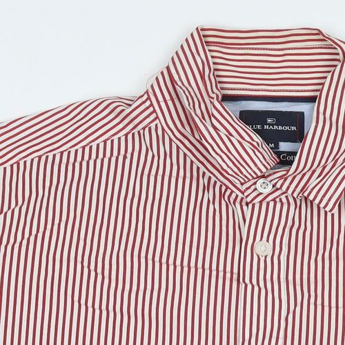 Blue Harbour Mens Red Striped Cotton Button-Up Size M Collared Button