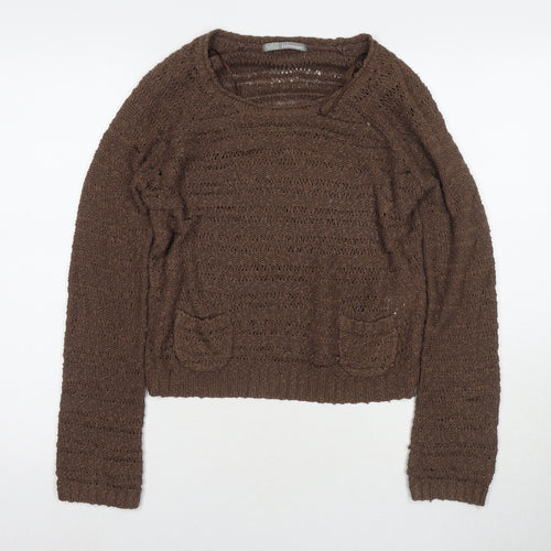 Marks and Spencer Womens Brown Round Neck Acrylic Pullover Jumper Size 8
