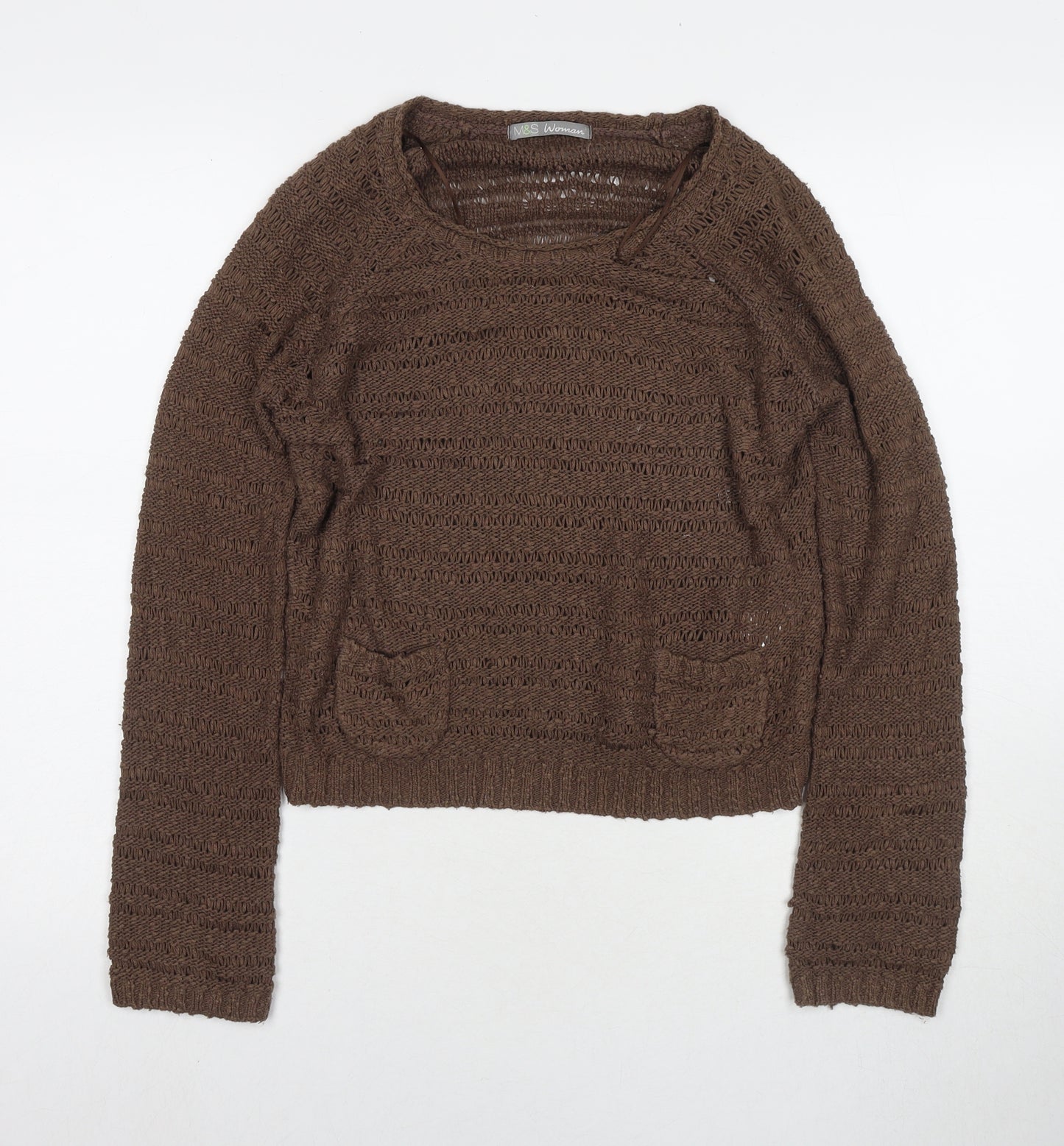 Marks and Spencer Womens Brown Round Neck Acrylic Pullover Jumper Size 8