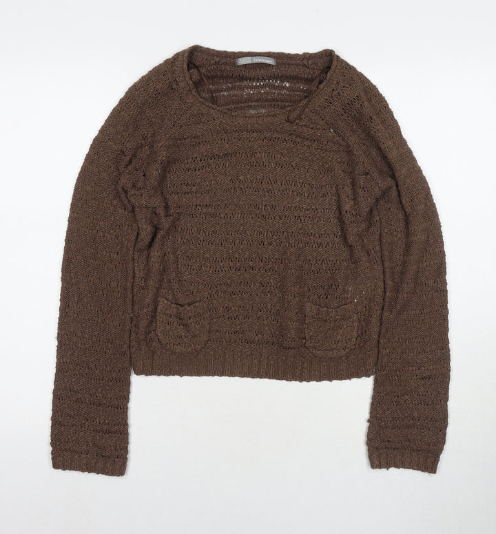 Marks and Spencer Womens Brown Round Neck Acrylic Pullover Jumper Size 8