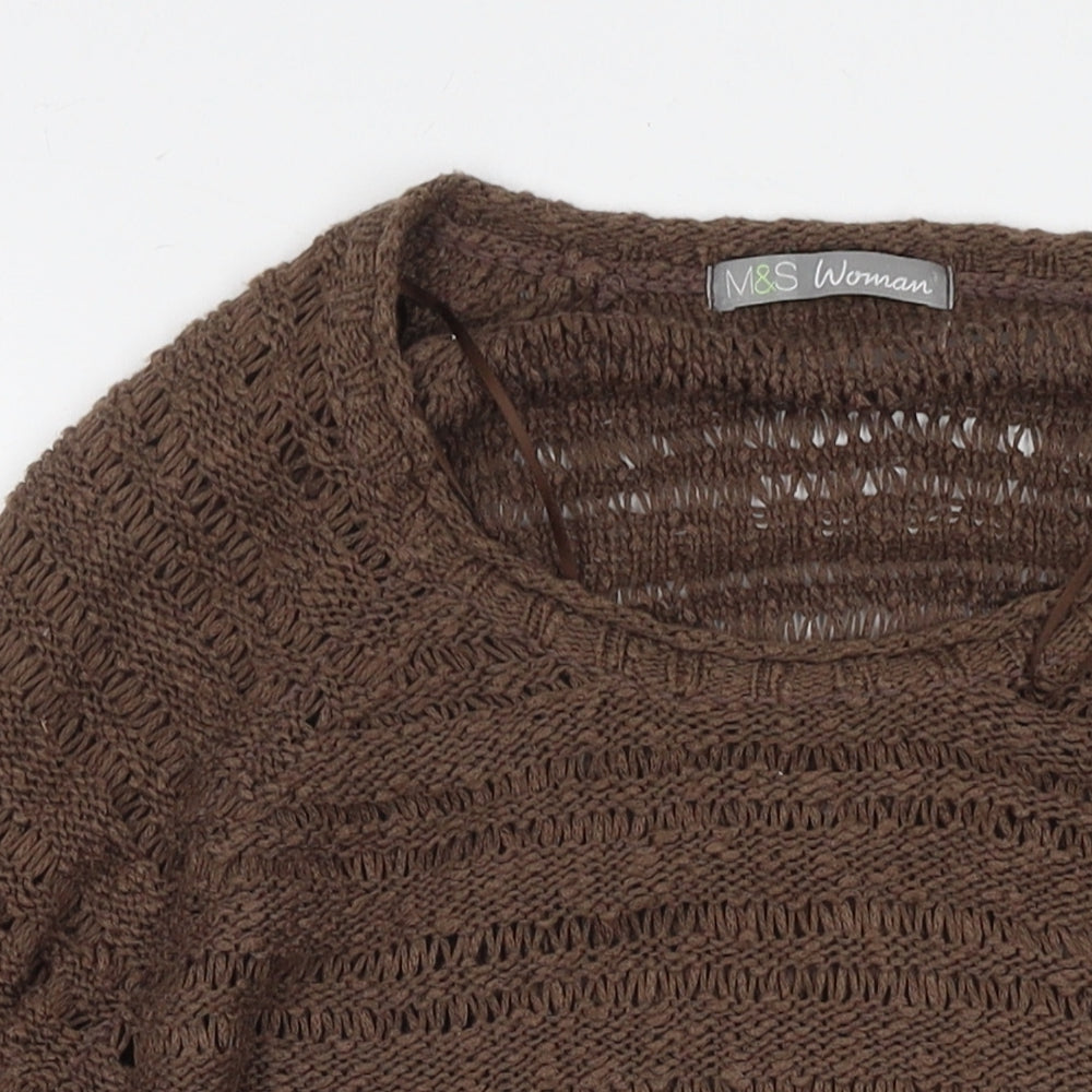 Marks and Spencer Womens Brown Round Neck Acrylic Pullover Jumper Size 8