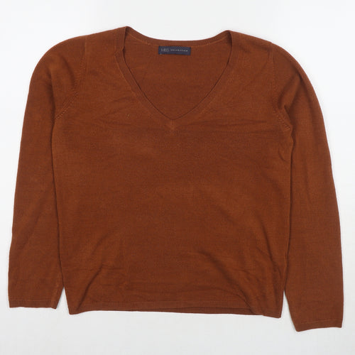 Marks and Spencer Womens Beige V-Neck Acrylic Pullover Jumper Size 8