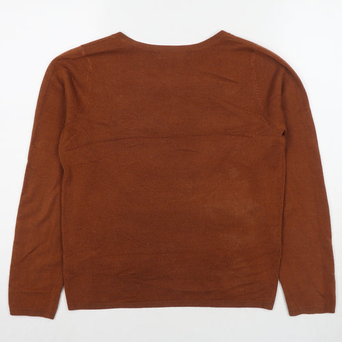 Marks and Spencer Womens Beige V-Neck Acrylic Pullover Jumper Size 8