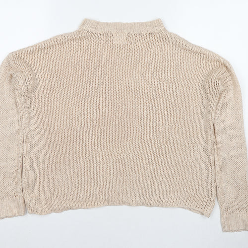 Sinsay Womens Beige Round Neck Acrylic Pullover Jumper Size S