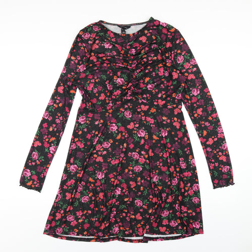 New Look Womens Beige Floral Polyester A-Line Size 12 Round Neck Pullover