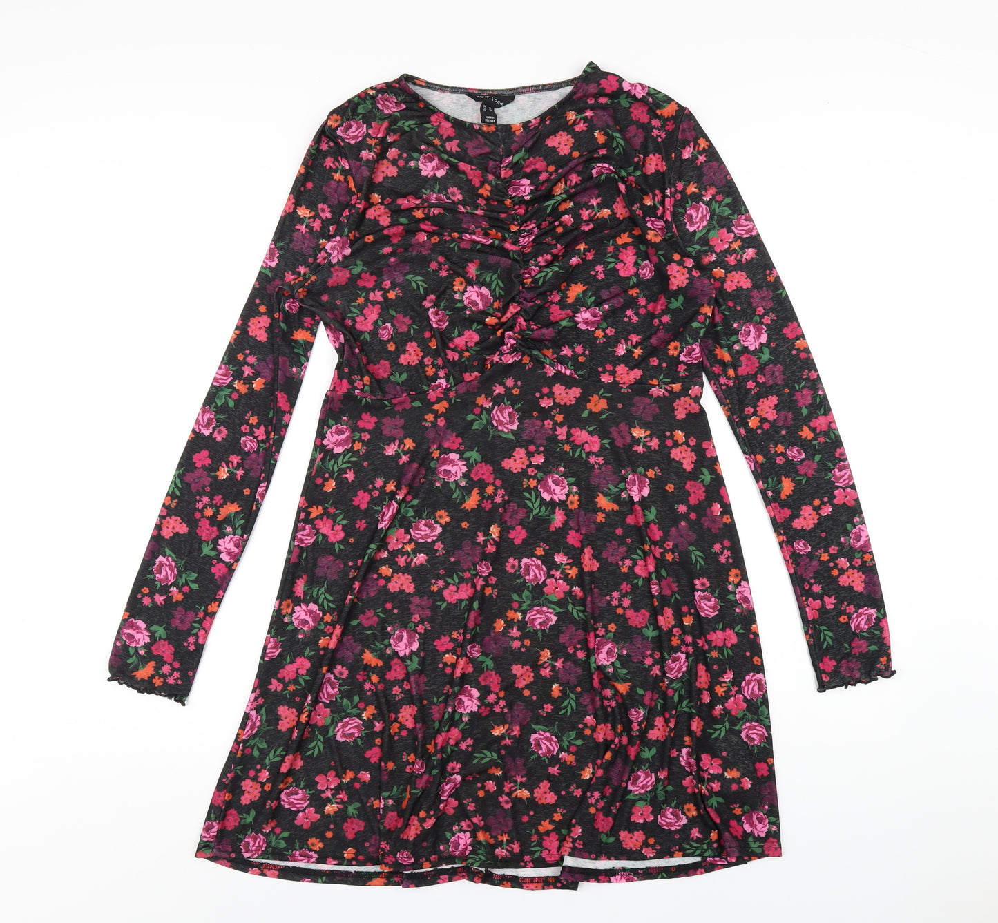 New Look Womens Beige Floral Polyester A-Line Size 12 Round Neck Pullover