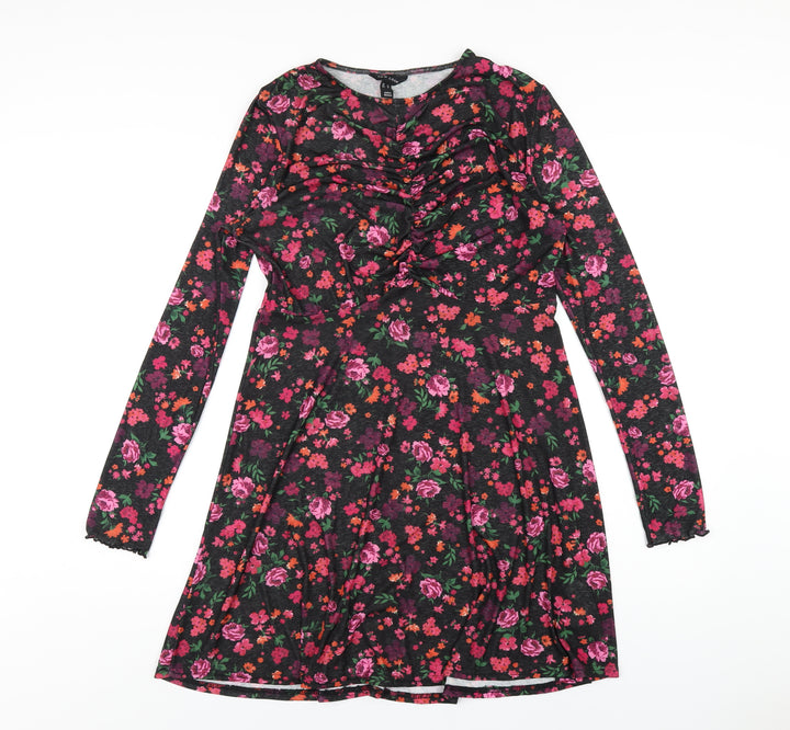 New Look Womens Beige Floral Polyester A-Line Size 12 Round Neck Pullover