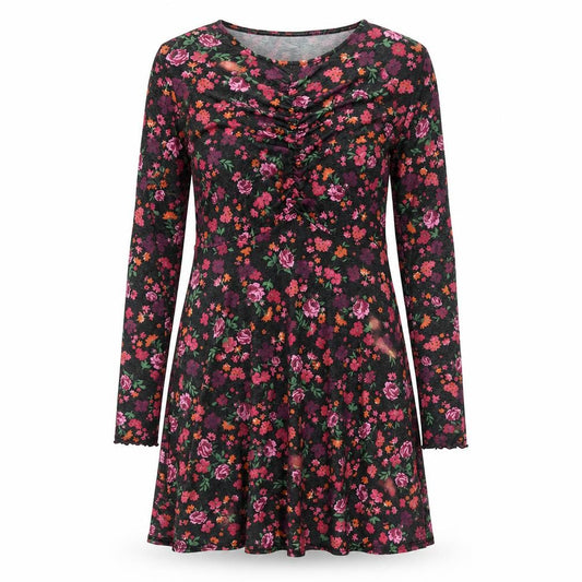 Front view of New Look women’s beige floral polyester a-line, size UK 12, round neck pullover