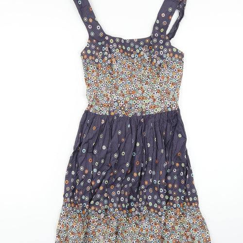 Topshop Womens Multicoloured Geometric Cotton A-Line Size 10 Scoop Neck Zip