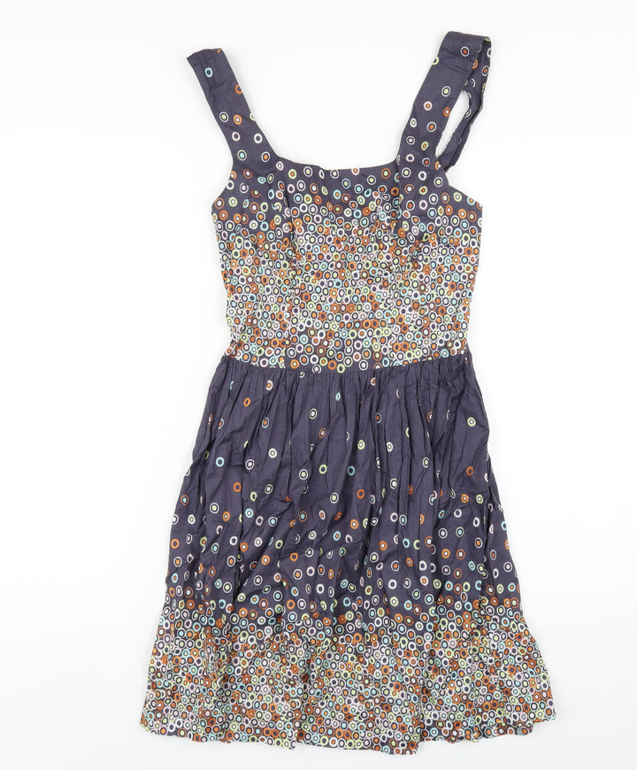 Topshop Womens Multicoloured Geometric Cotton A-Line Size 10 Scoop Neck Zip