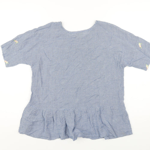 Apricot Womens Blue Geometric Viscose Basic T-Shirt Size 10 Round Neck