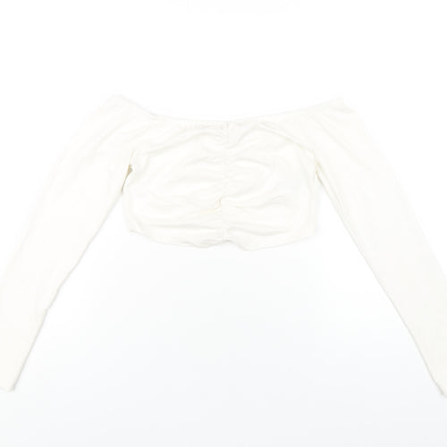 Nakd Womens White Modal Cropped T-Shirt Size M Off the Shoulder - `