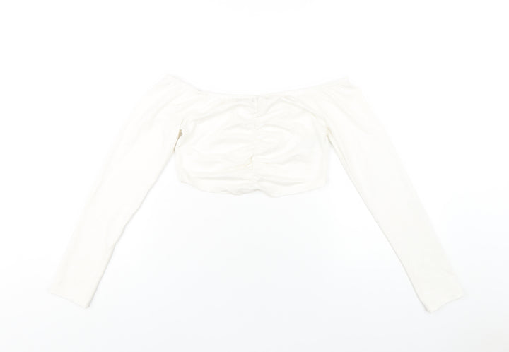 Nakd Womens White Modal Cropped T-Shirt Size M Off the Shoulder - `