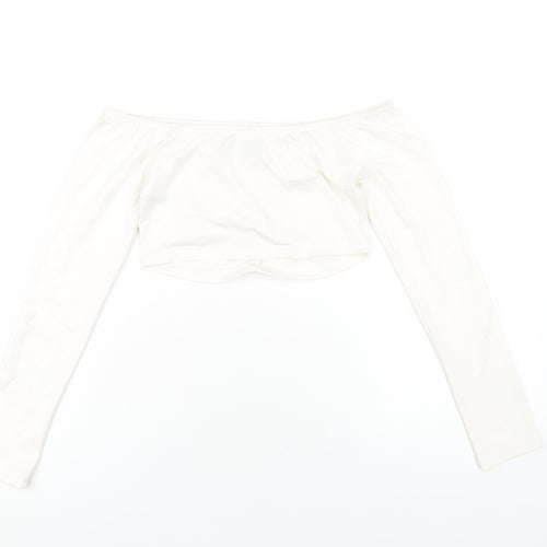 Nakd Womens White Modal Cropped T-Shirt Size M Off the Shoulder - `
