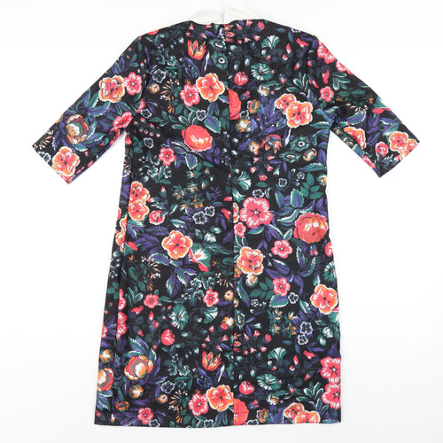 Zara Womens Multicoloured Floral Cotton A-Line Size S Collared Zip