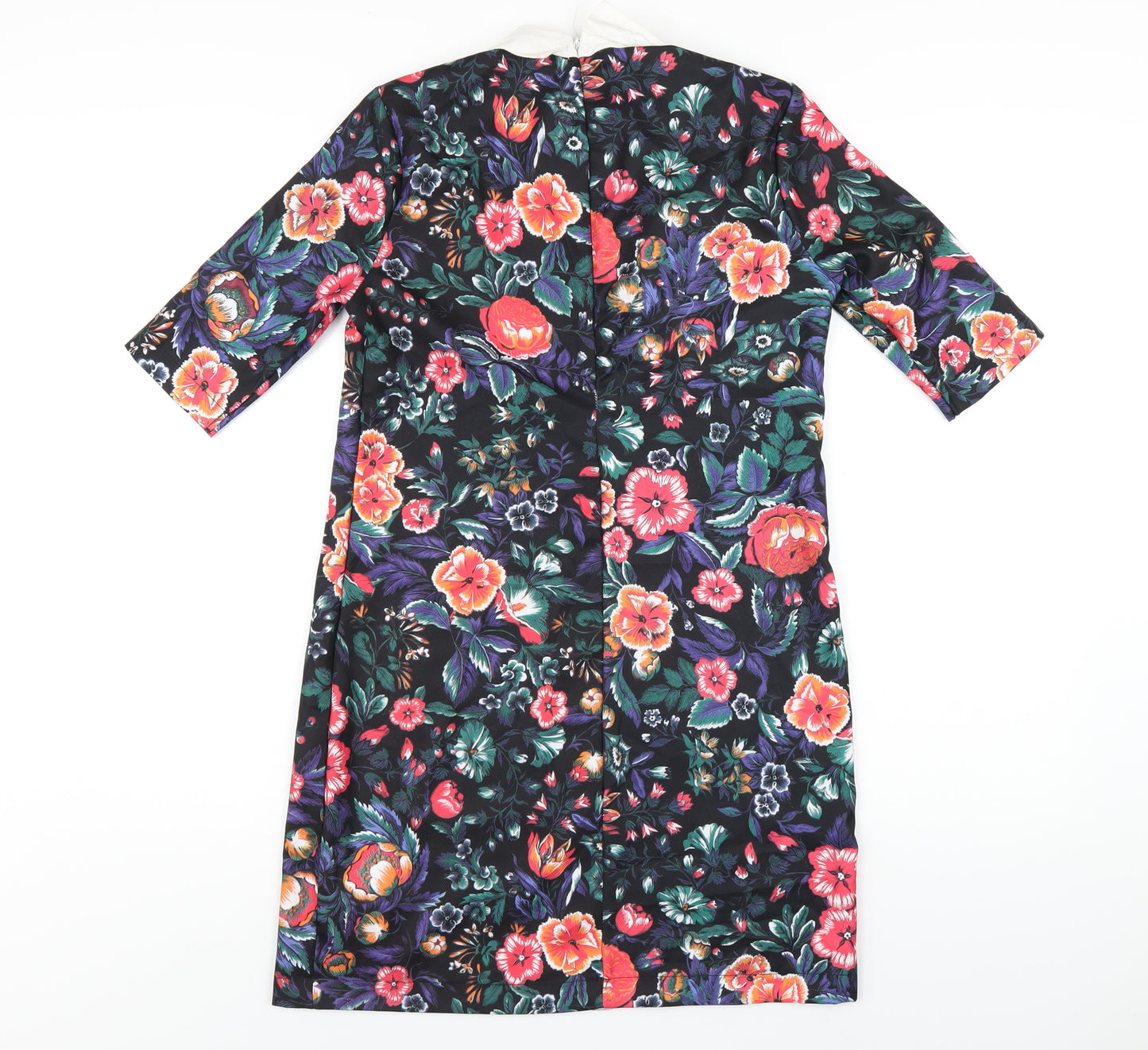 Zara Womens Multicoloured Floral Cotton A-Line Size S Collared Zip