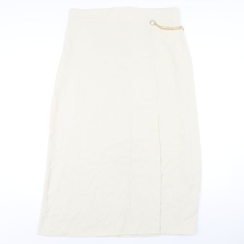Zara Womens Ivory Polyester A-Line Skirt Size XL Zip