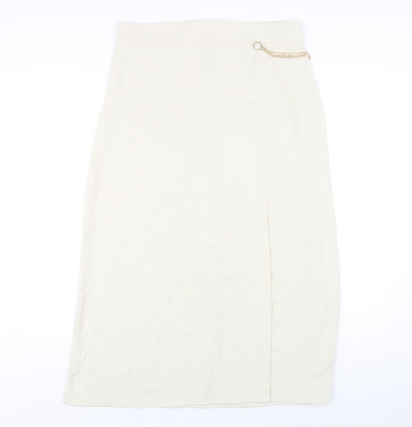 Zara Womens Ivory Polyester A-Line Skirt Size XL Zip