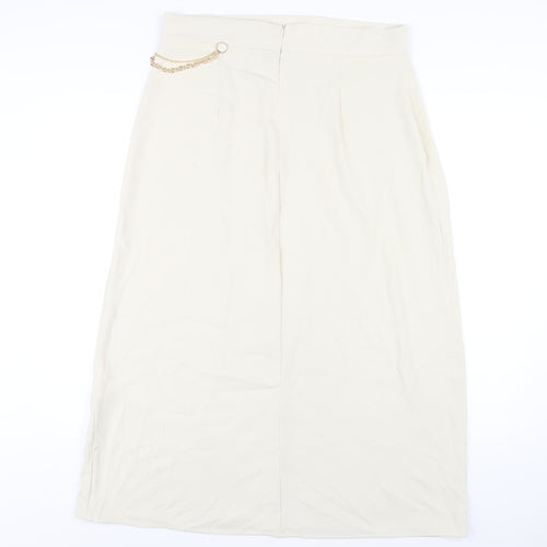 Zara Womens Ivory Polyester A-Line Skirt Size XL Zip