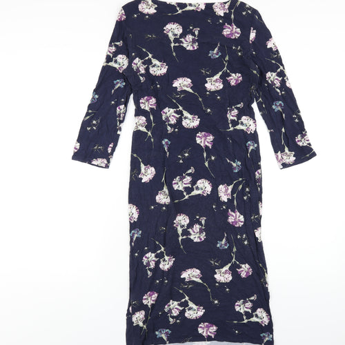 Classic Womens Blue Floral Viscose Bodycon Size 10 Round Neck Pullover