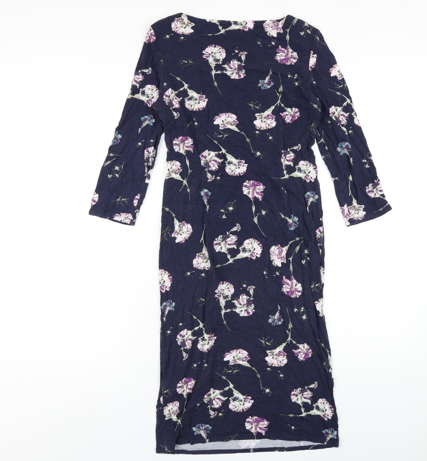 Classic Womens Blue Floral Viscose Bodycon Size 10 Round Neck Pullover
