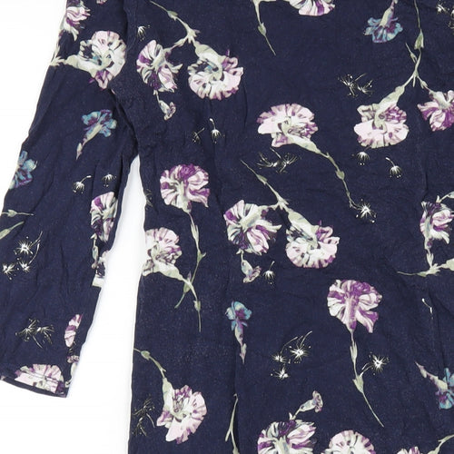 Classic Womens Blue Floral Viscose Bodycon Size 10 Round Neck Pullover